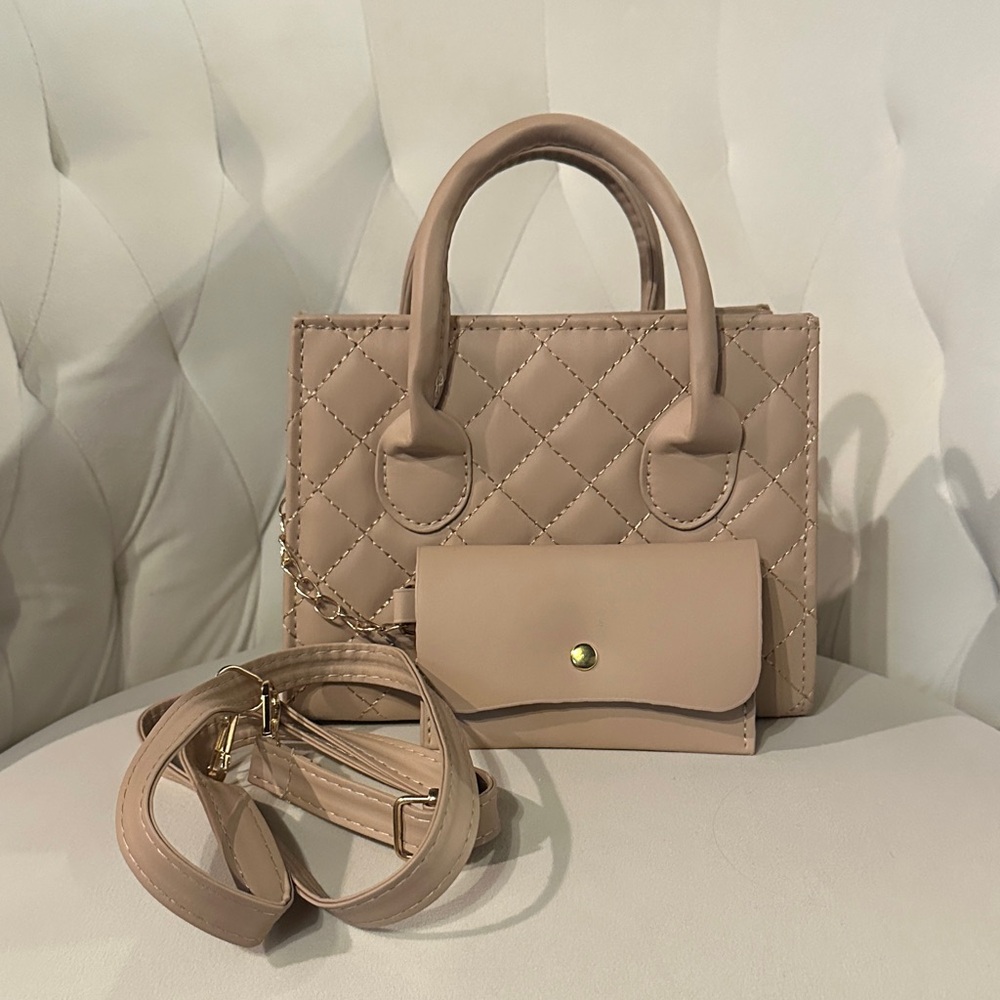 Elegant Quilted Tan Handbag